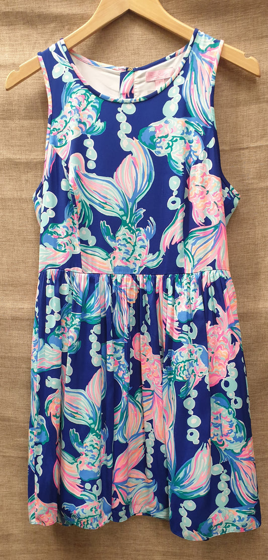 Lilly Pulitzer Blue Pink Fish Patterned Sleeveless Dress 6 Extra Small
