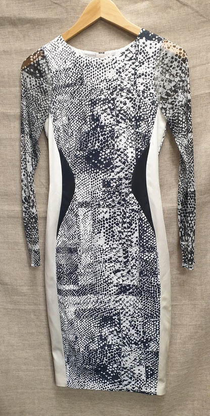 Karen Millen Beige / Cream & Black Snake Print Bodycon Dress Size 8