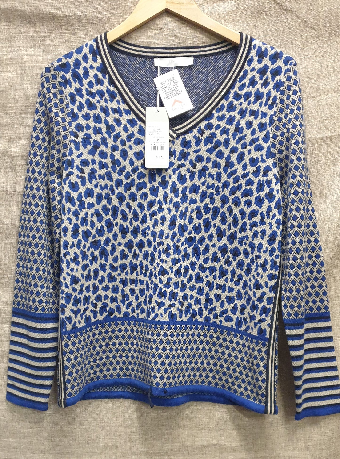 Bianca New with Tags Blue Black Grey Animal Print Jumper UK 10