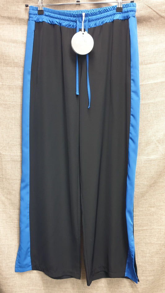 POIS New with Tags Black & Cobalt Blue Wide Leg Pull On Trousers Large