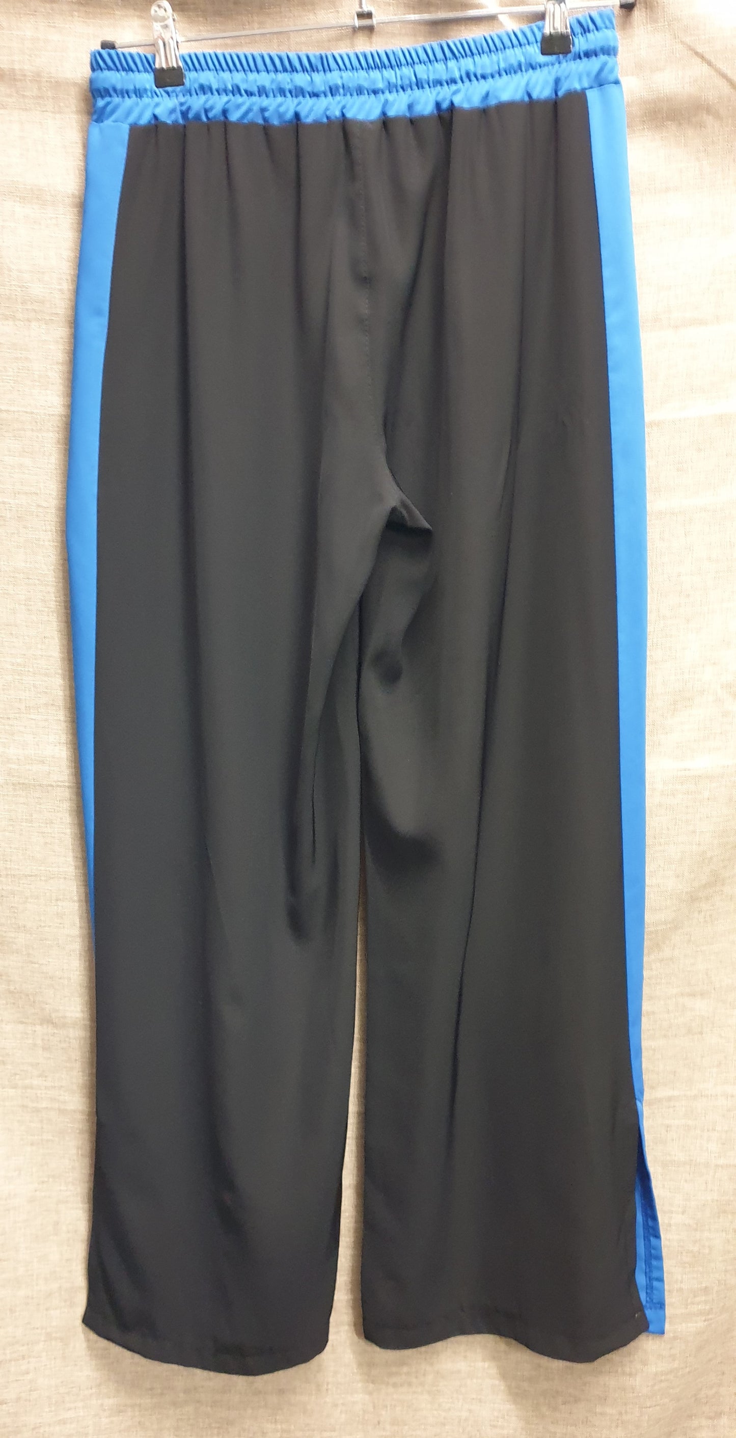 POIS New with Tags Black & Cobalt Blue Wide Leg Pull On Trousers Large