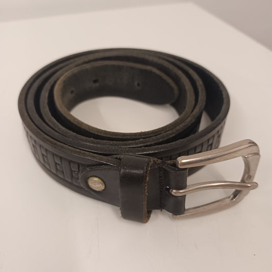 Vintage Large Black Leather Belt With Silver Buckle
