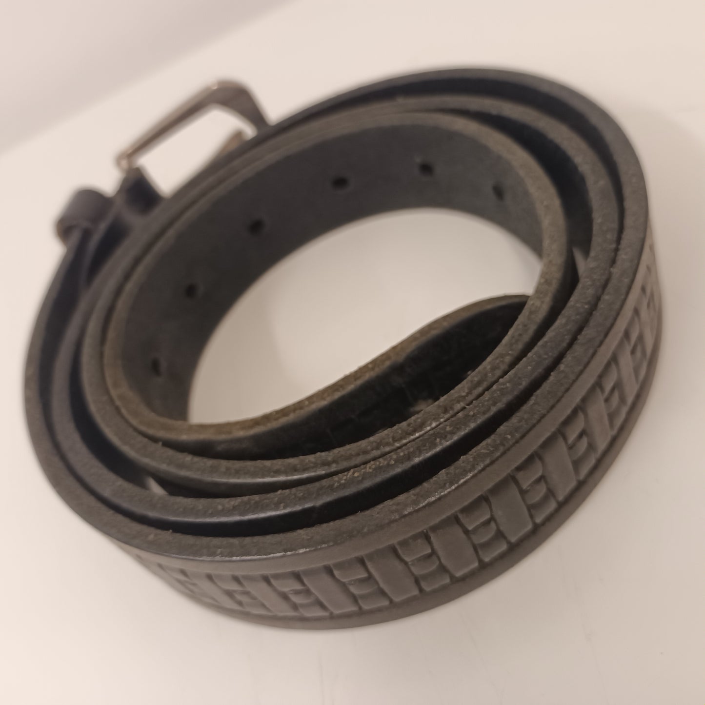 Vintage Large Black Leather Belt With Silver Buckle