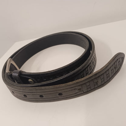 Vintage Large Black Leather Belt With Silver Buckle