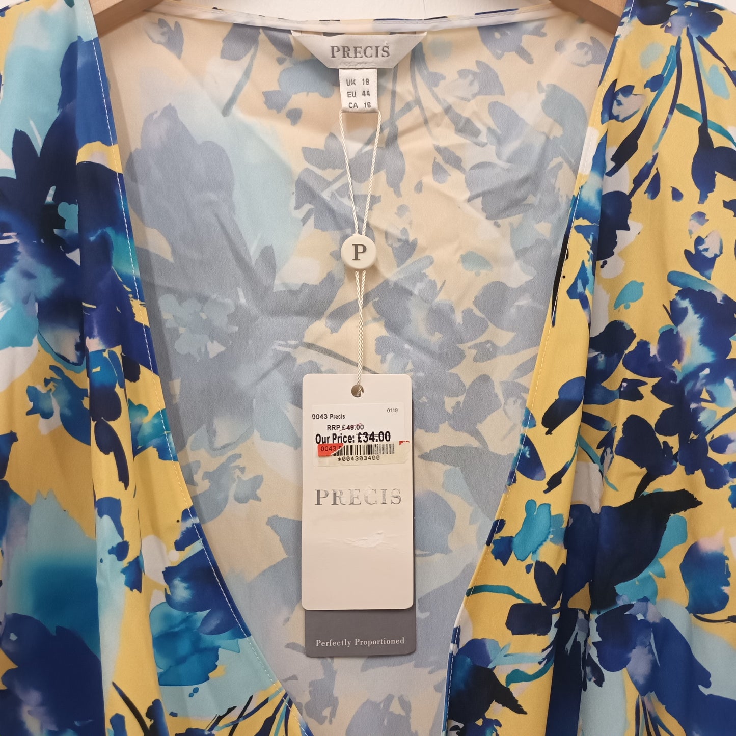 BNWT Precis Size 18 Blue Yellow Floral Wrap Top