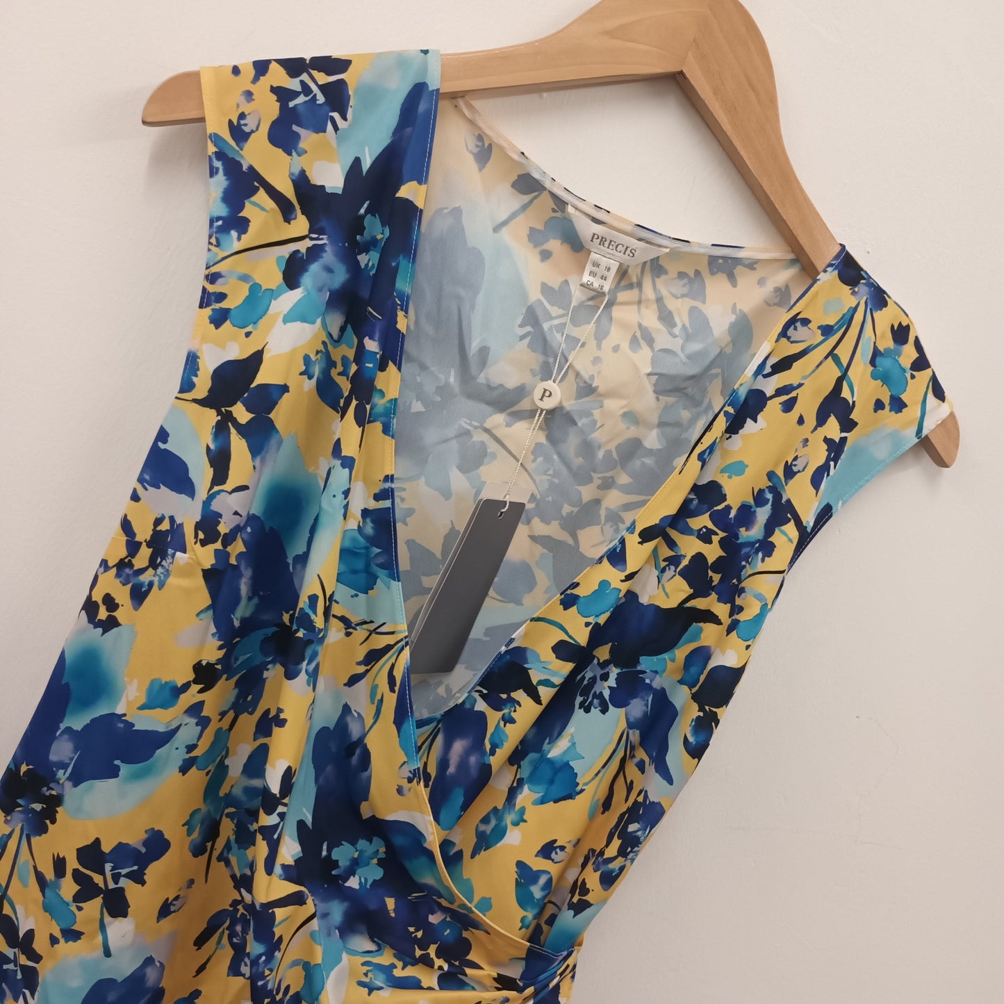 BNWT Precis Size 18 Blue Yellow Floral Wrap Top