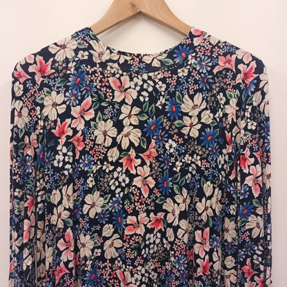 M&S Collection Size 20 Blue Floral Long Sleeve Dress