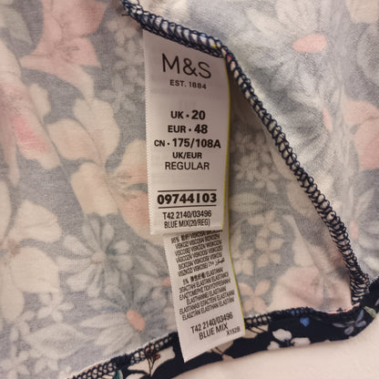 M&S Collection Size 20 Blue Floral Long Sleeve Dress