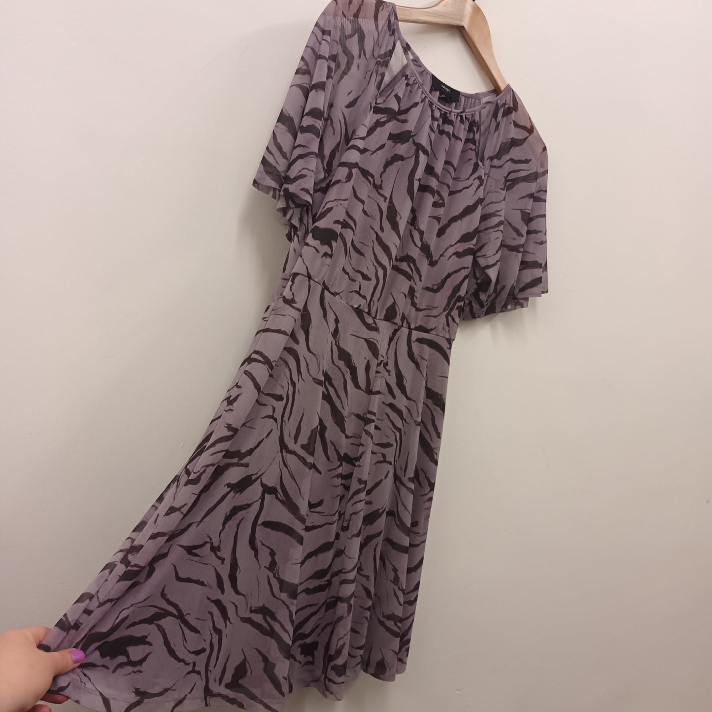 Next Size 12 Purple Mesh Print Dress