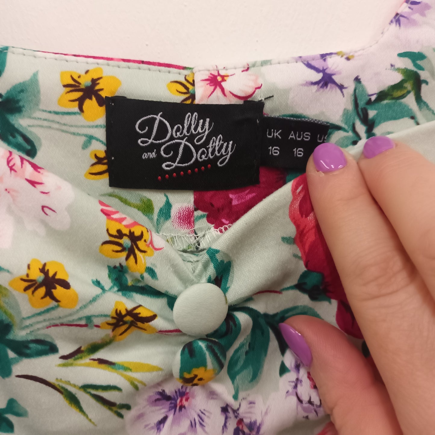 Dolly And Dolly Size 16 Green & Multi Colour Floral Swing Dress