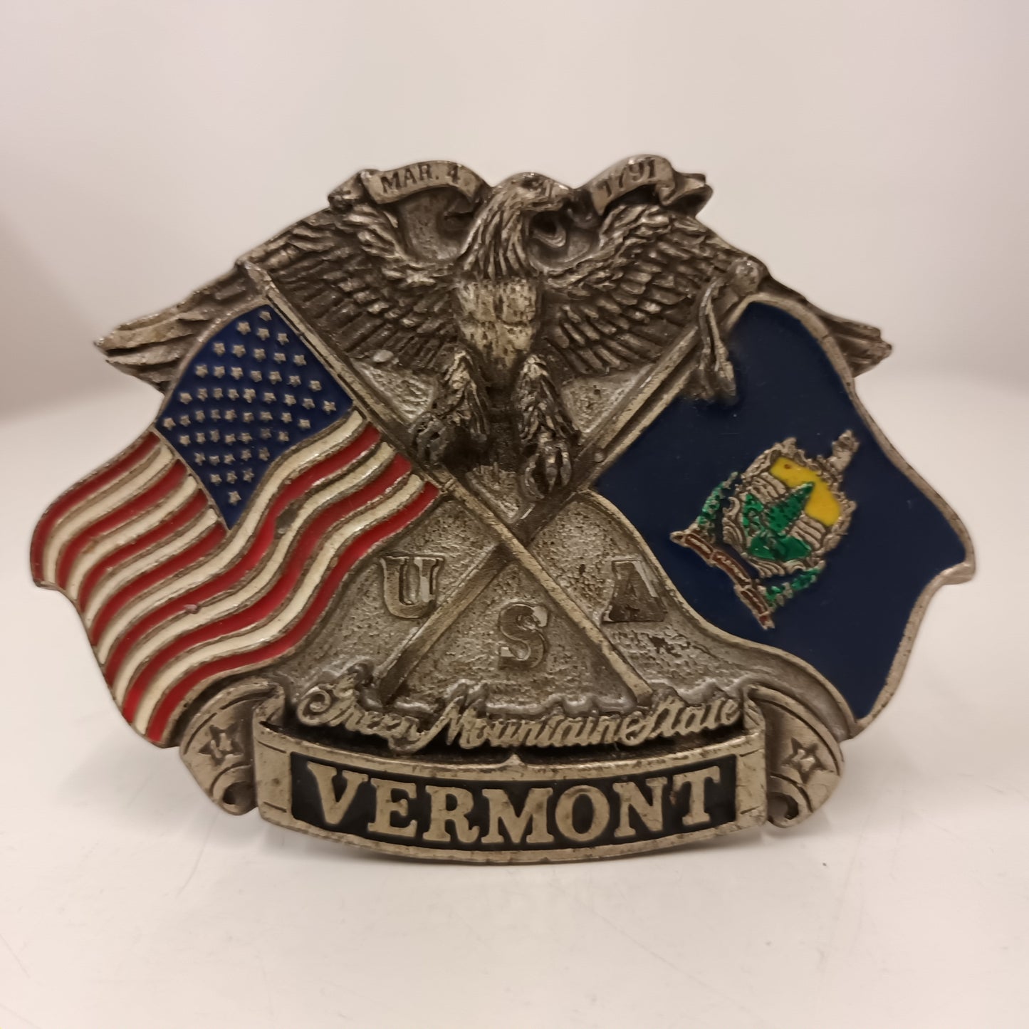 Vintage 1992 Vermont USA Enamel Belt Buckle