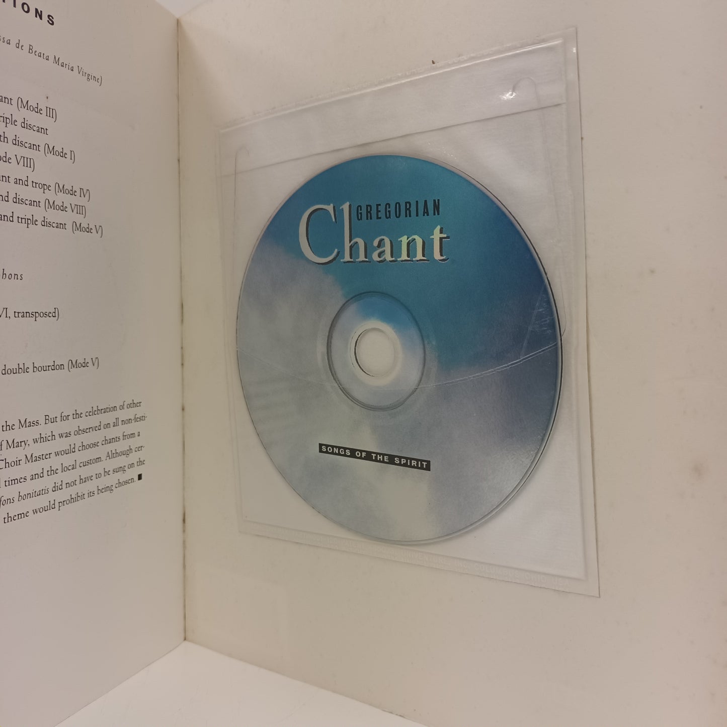 Gregorian Chant Songs Of The Spirit Includes Music CD Paper Back Book