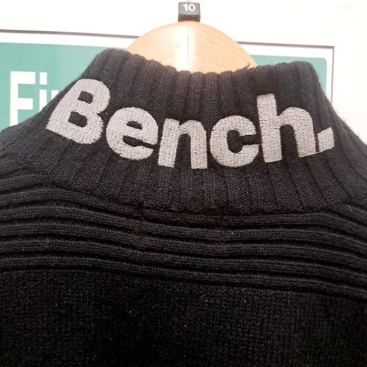 Original Branded Bench 95% Lambswool Jumper Side Zip At Neck Black And Grey Size Medium Pit -Pit 21" Length 26" Sleeve 20"