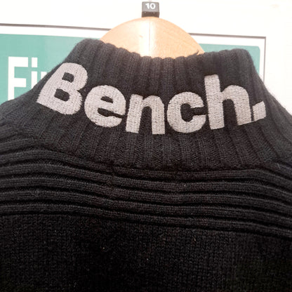 Original Branded Bench 95% Lambswool Jumper Side Zip At Neck Black And Grey Size Medium Pit -Pit 21" Length 26" Sleeve 20"