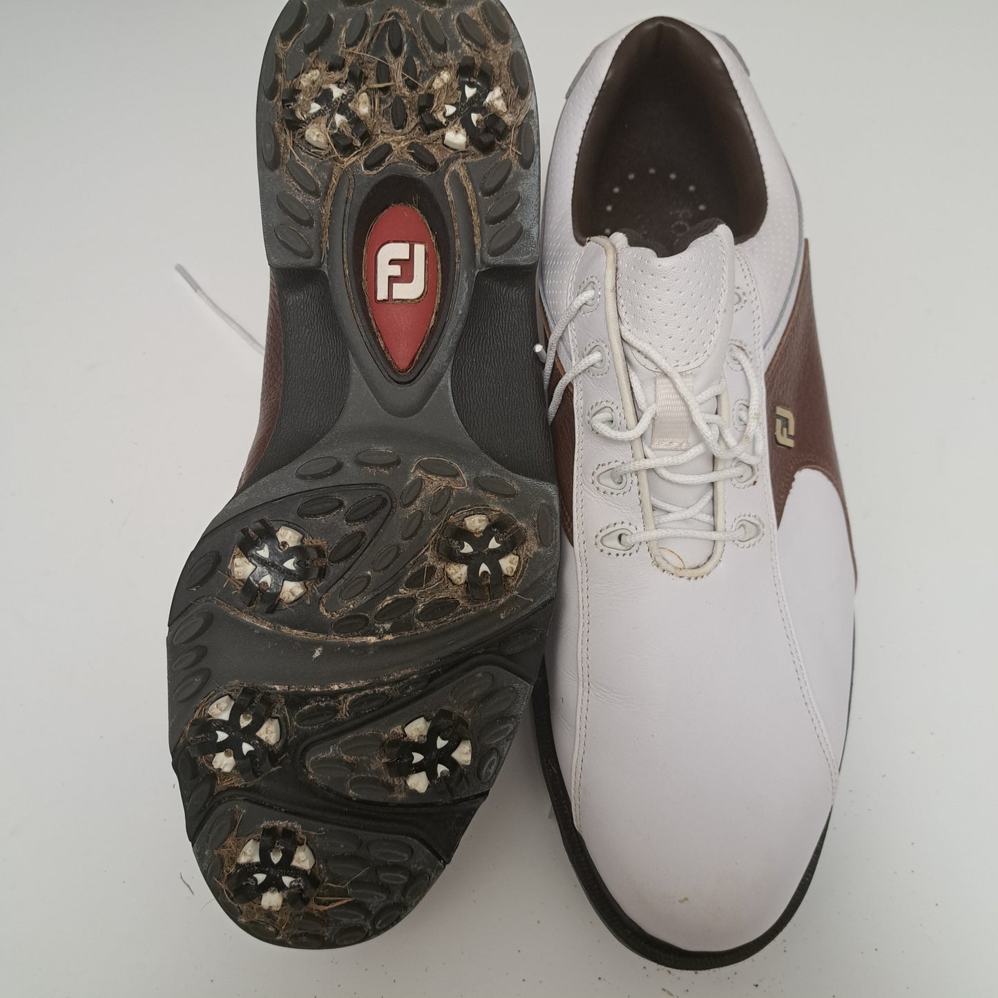 Footjoys Softjoys Mens White and Brown Lace Up Leather Golf Shoes