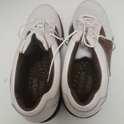 Footjoys Softjoys Mens White and Brown Lace Up Leather Golf Shoes