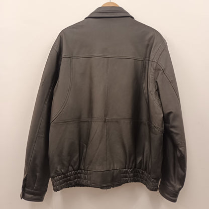 Vintage 90's Large Black Leather Bomber Jacket