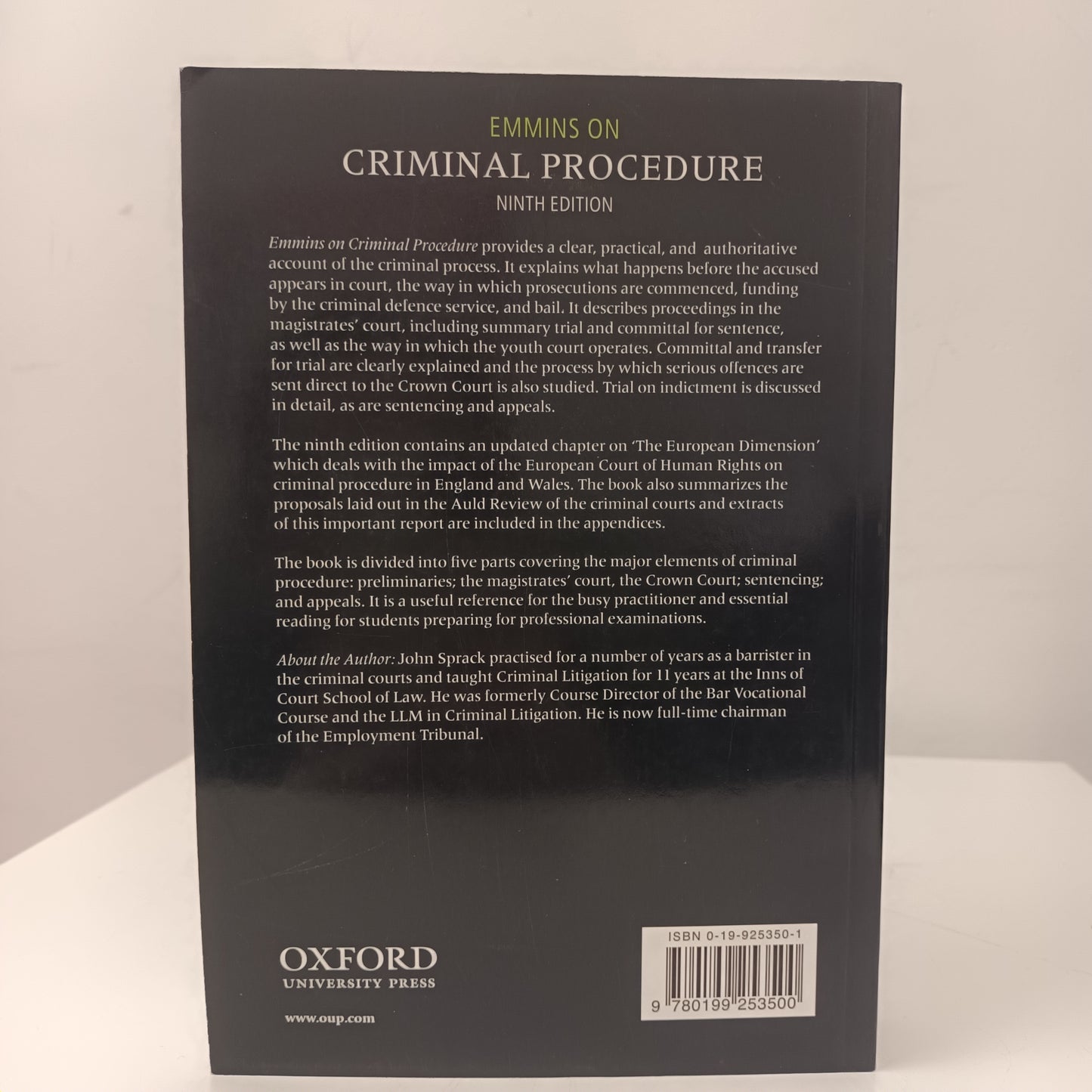 Emmins On Criminal Procedure By John Sprack Ninth Edition