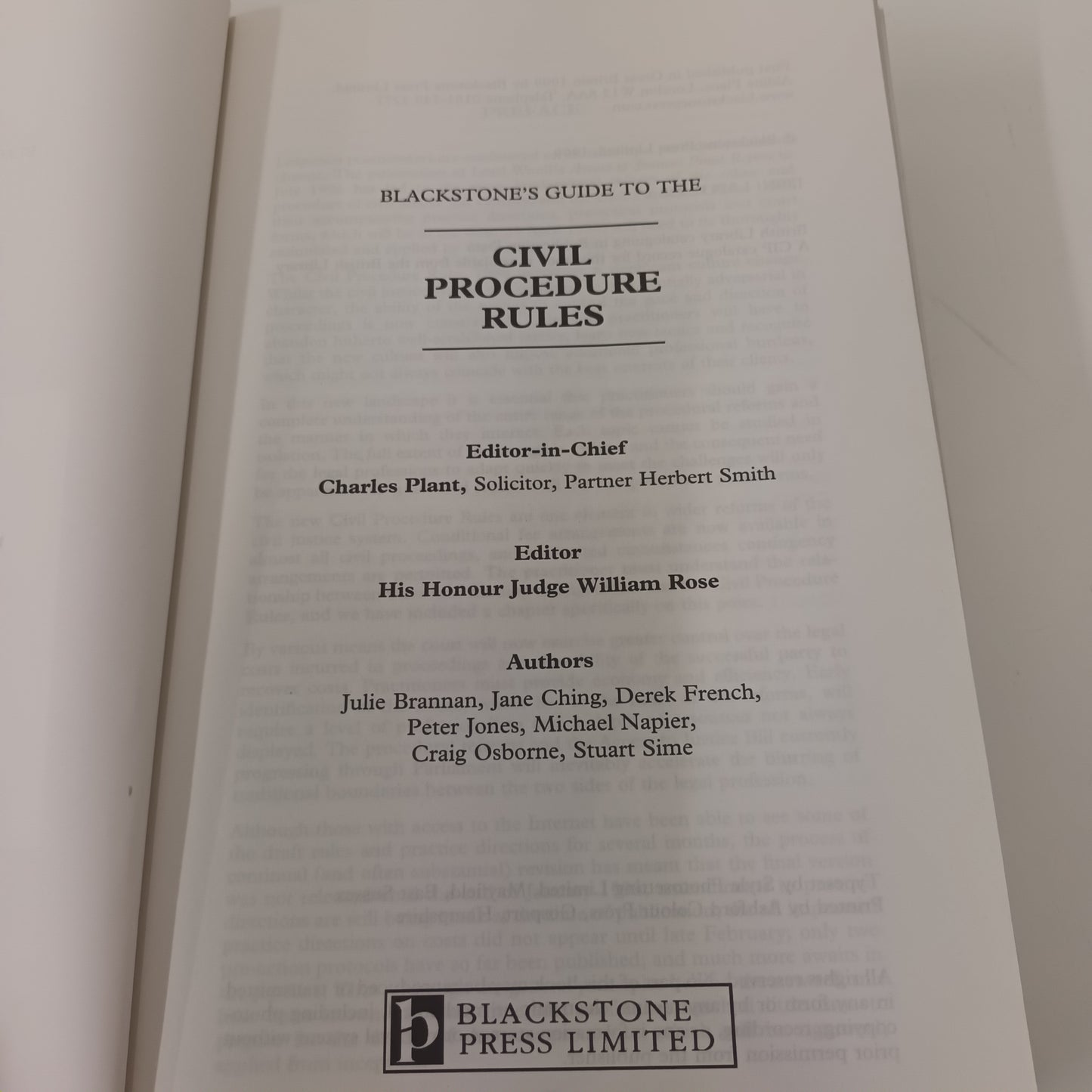 Blackstone's Guide To Civil Procedure Rules Book