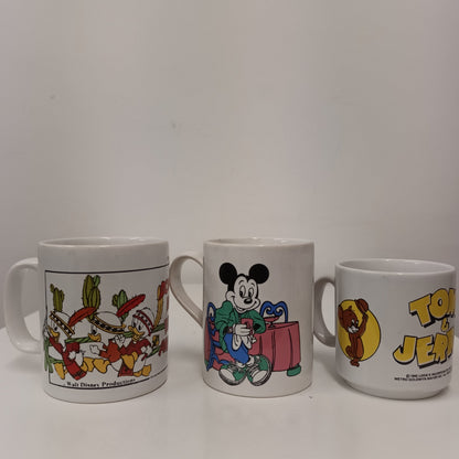 3 Vintage Cartoon Mugs Tom & Jerry Mickey Mouse Donald Duck Disney