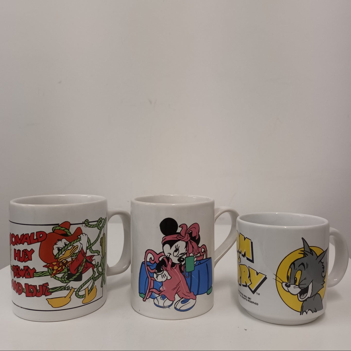 3 Vintage Cartoon Mugs Tom & Jerry Mickey Mouse Donald Duck Disney