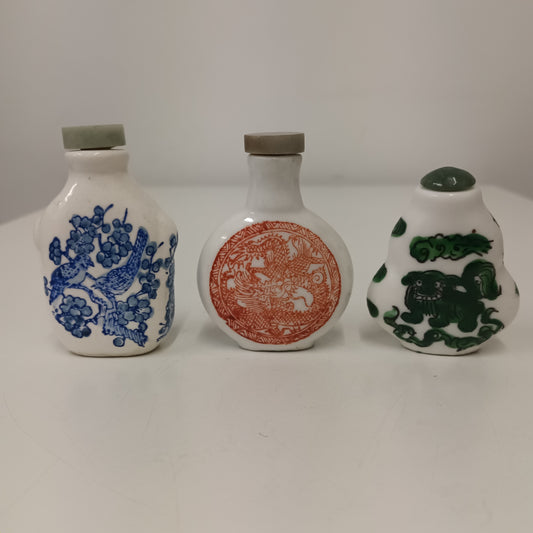 3 Chinese Ceramic Signed Scent Snuff Bottles