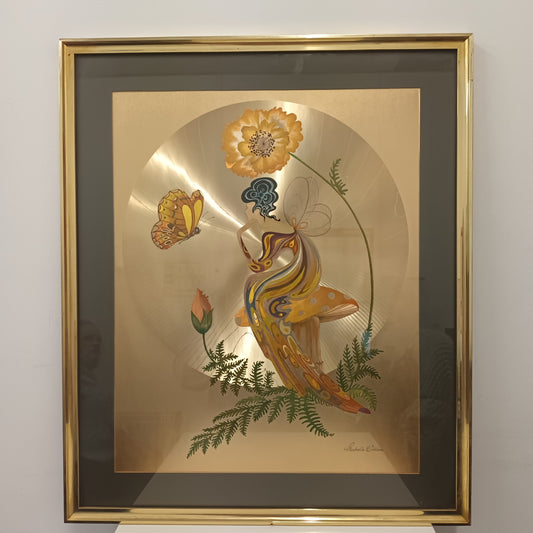 1970's Michelle Emblem Gold Foil Signed Poppy Nymph Framed Picture