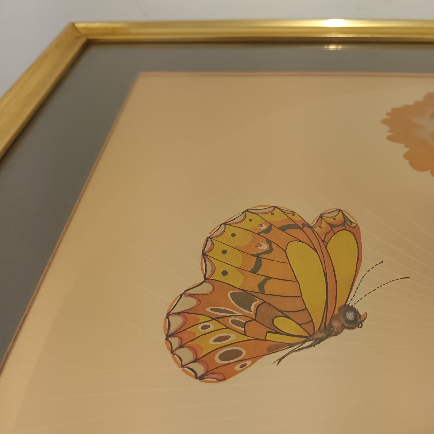 1970's Michelle Emblem Gold Foil Signed Poppy Nymph Framed Picture