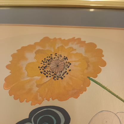 1970's Michelle Emblem Gold Foil Signed Poppy Nymph Framed Picture