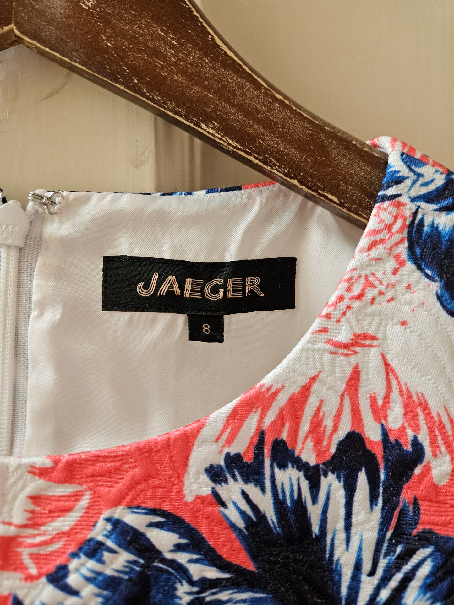 Jaeger Vibrant Coral Blue Floral Knee Length Dress - Size 8 - Excellent Condition