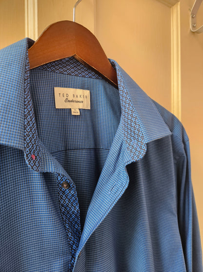 Ted Baker Endurance Mens Long Sleeved Blue Shirt - Size 16 - Excellent Condition