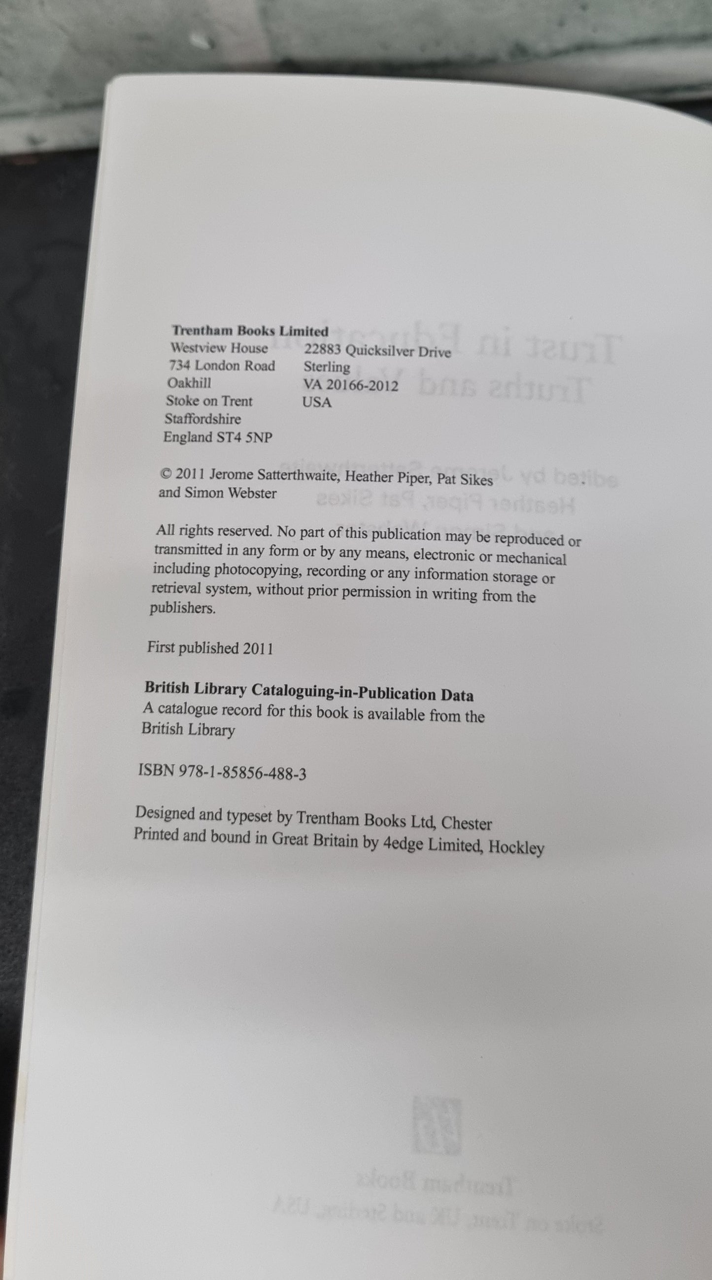 Trust in Education Truths and Values Paperback