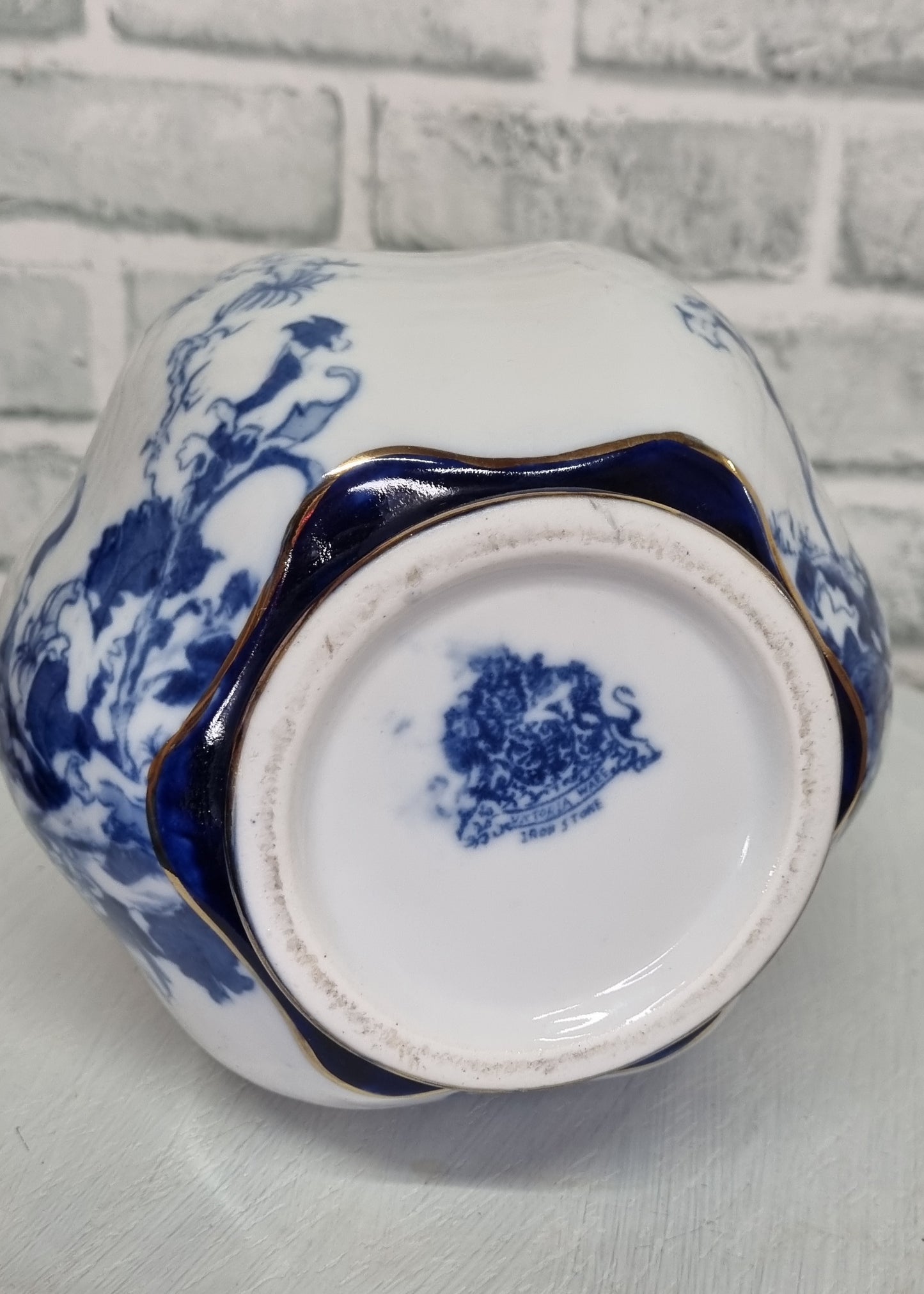 Vintage Victoria Ware Blue and Gold Biscuit Barrel