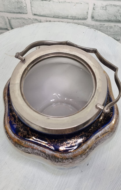 Vintage Victoria Ware Blue and Gold Biscuit Barrel