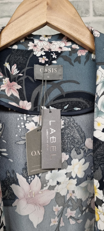 Oasis Light Blue Floral Pant Suit Size 16