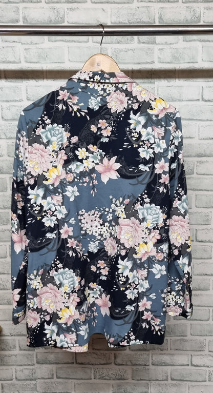 Oasis Light Blue Floral Pant Suit Size 16