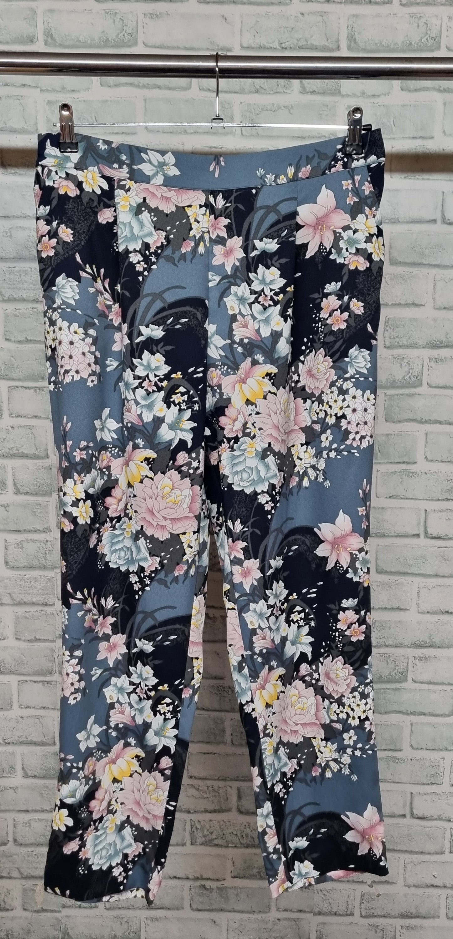 Oasis Light Blue Floral Pant Suit Size 16