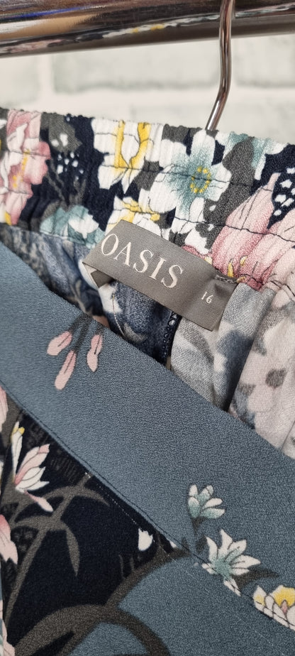 Oasis Light Blue Floral Pant Suit Size 16