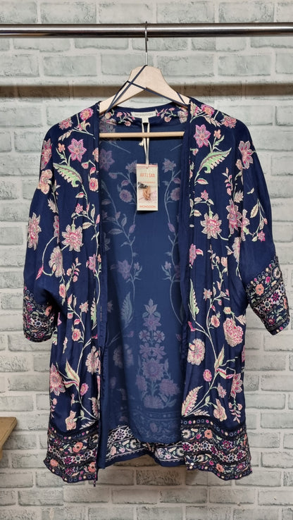 Monsoon Hand-Embellished Navy Floral Open Light Jacket Size Large BNWT