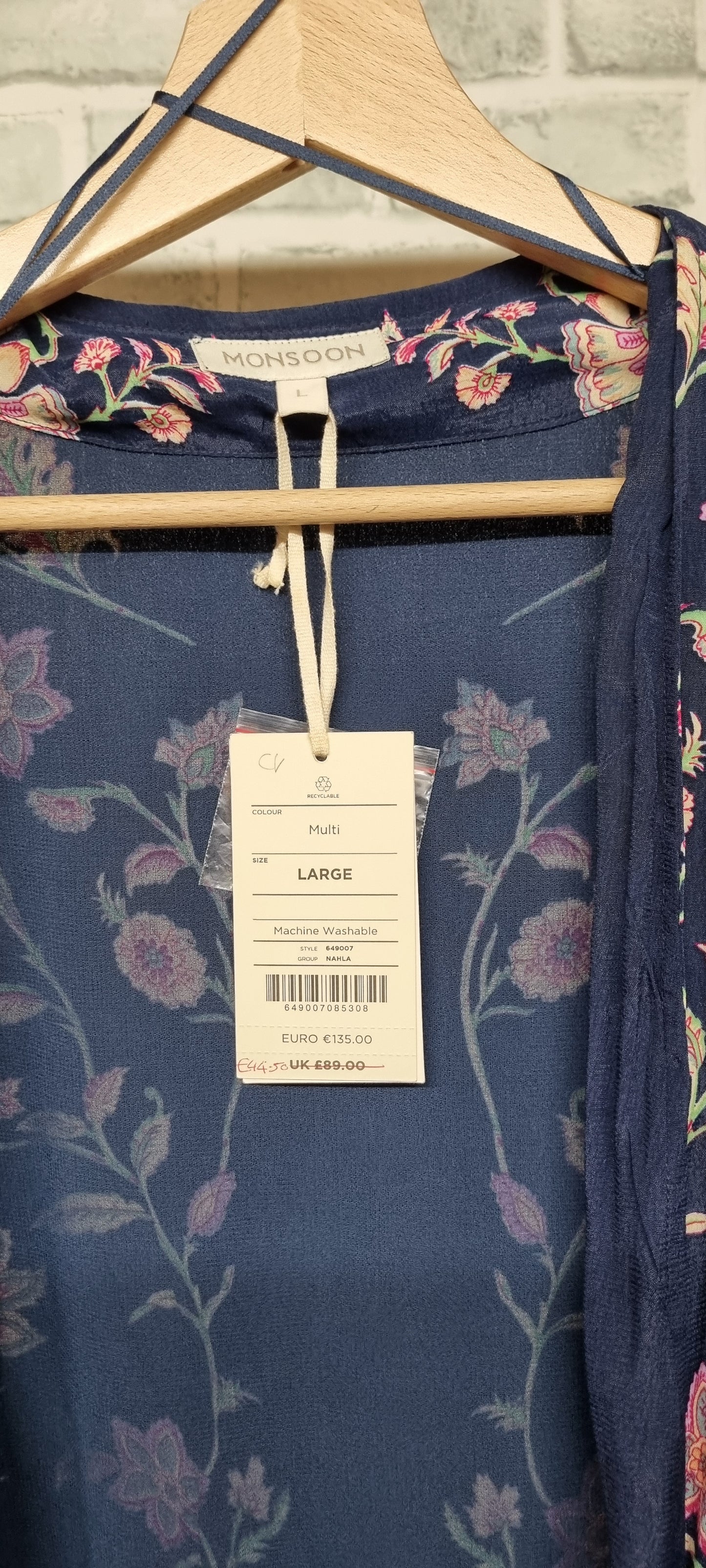 Monsoon Hand-Embellished Navy Floral Open Light Jacket Size Large BNWT