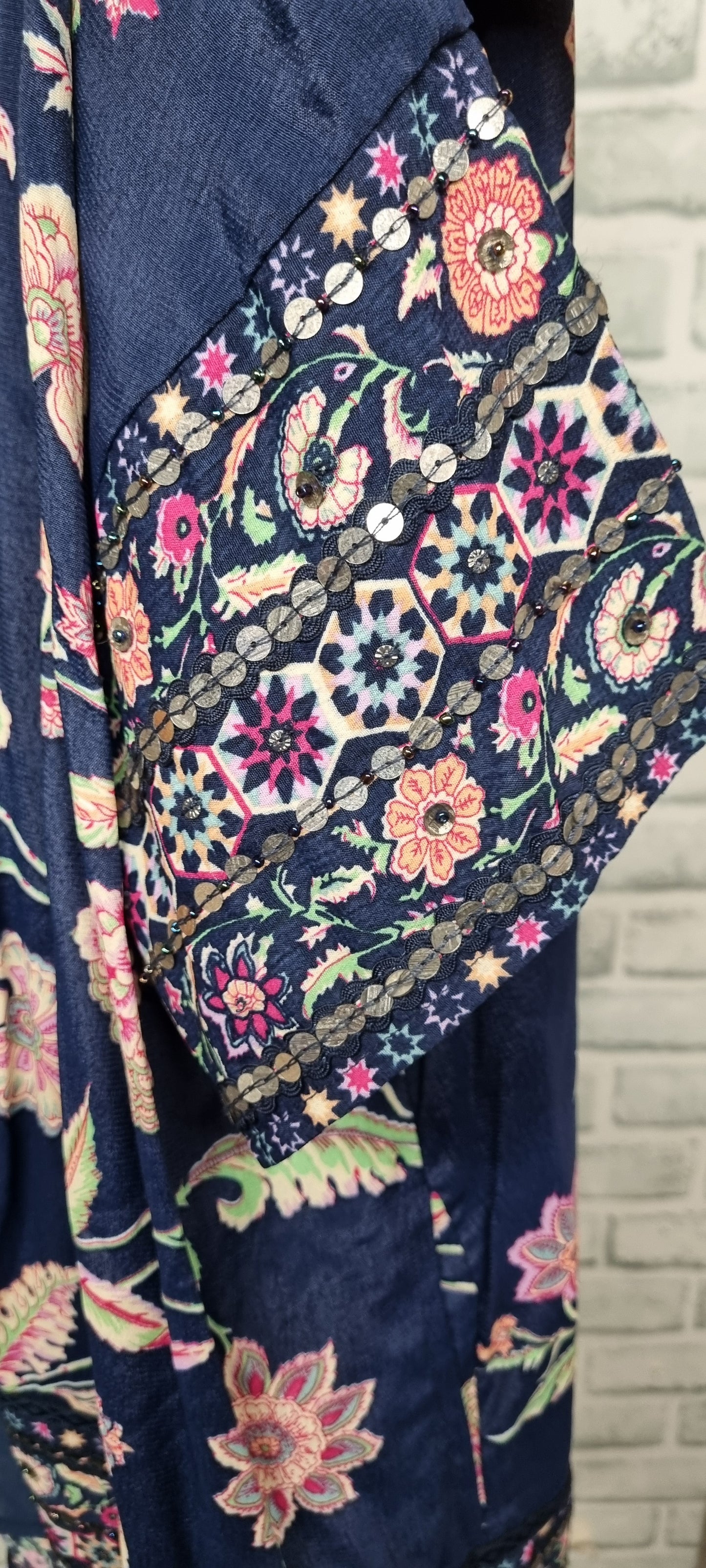 Monsoon Hand-Embellished Navy Floral Open Light Jacket Size Large BNWT