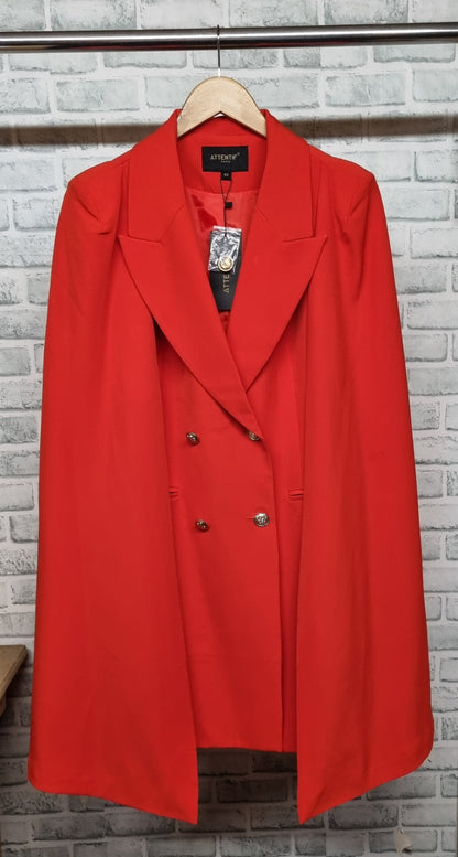 Attentif Paris Tomato Red Cape Blazer Size 42 BNWT