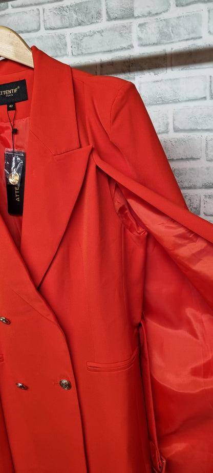 Attentif Paris Tomato Red Cape Blazer Size 42 BNWT