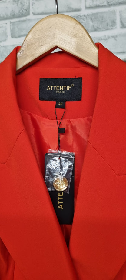 Attentif Paris Tomato Red Cape Blazer Size 42 BNWT