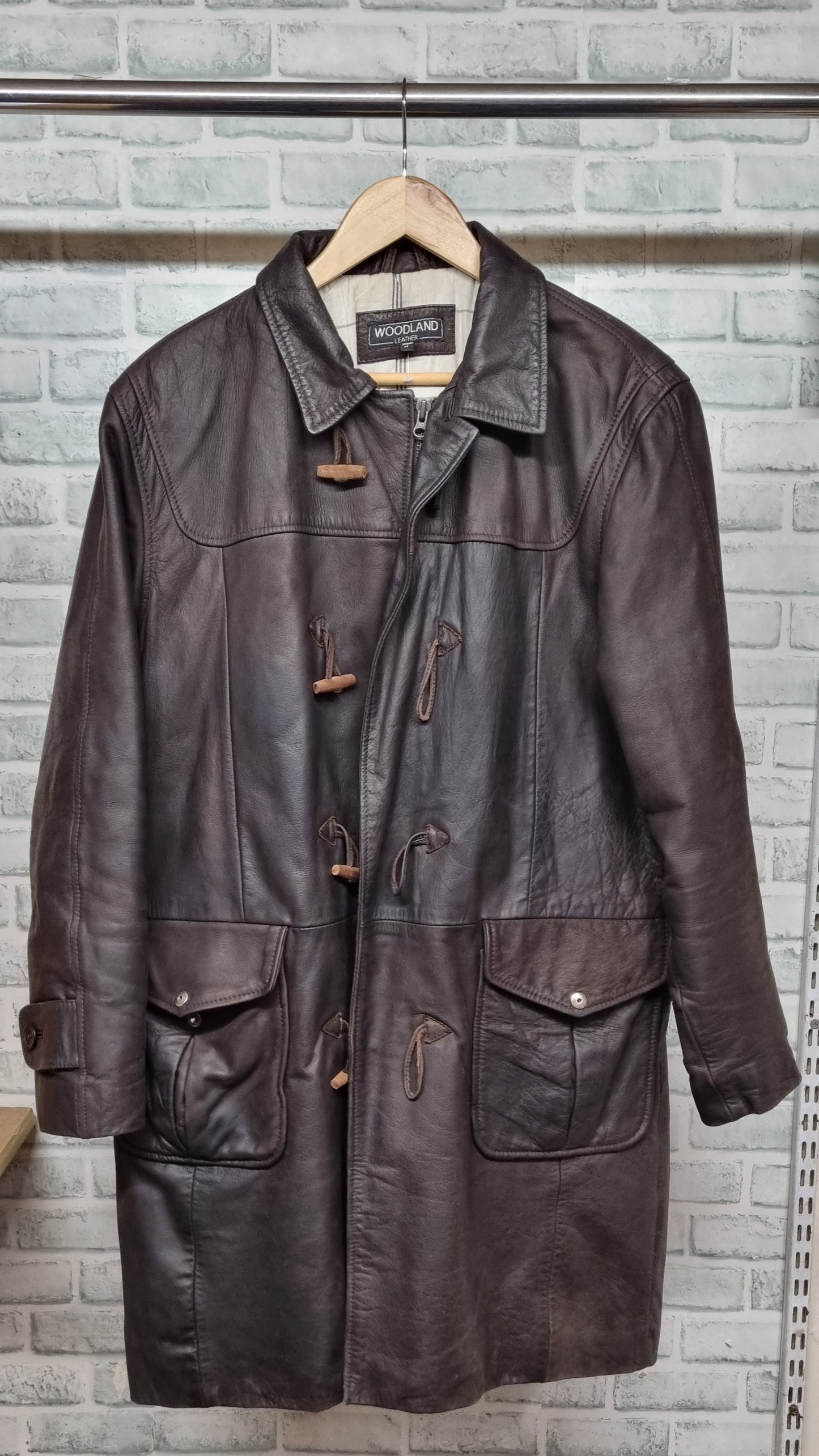 Woodland Dark Brown Leather Coat Size Medium
