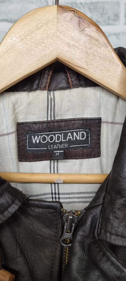 Woodland Dark Brown Leather Coat Size Medium