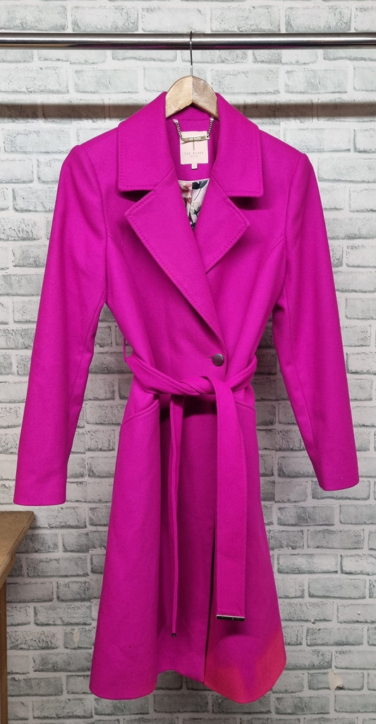 Ted Baker Single Breasted Fuchsia Midi Coat Size 2