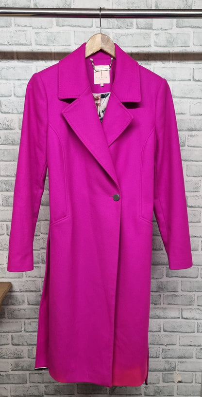Ted Baker Single Breasted Fuchsia Midi Coat Size 2