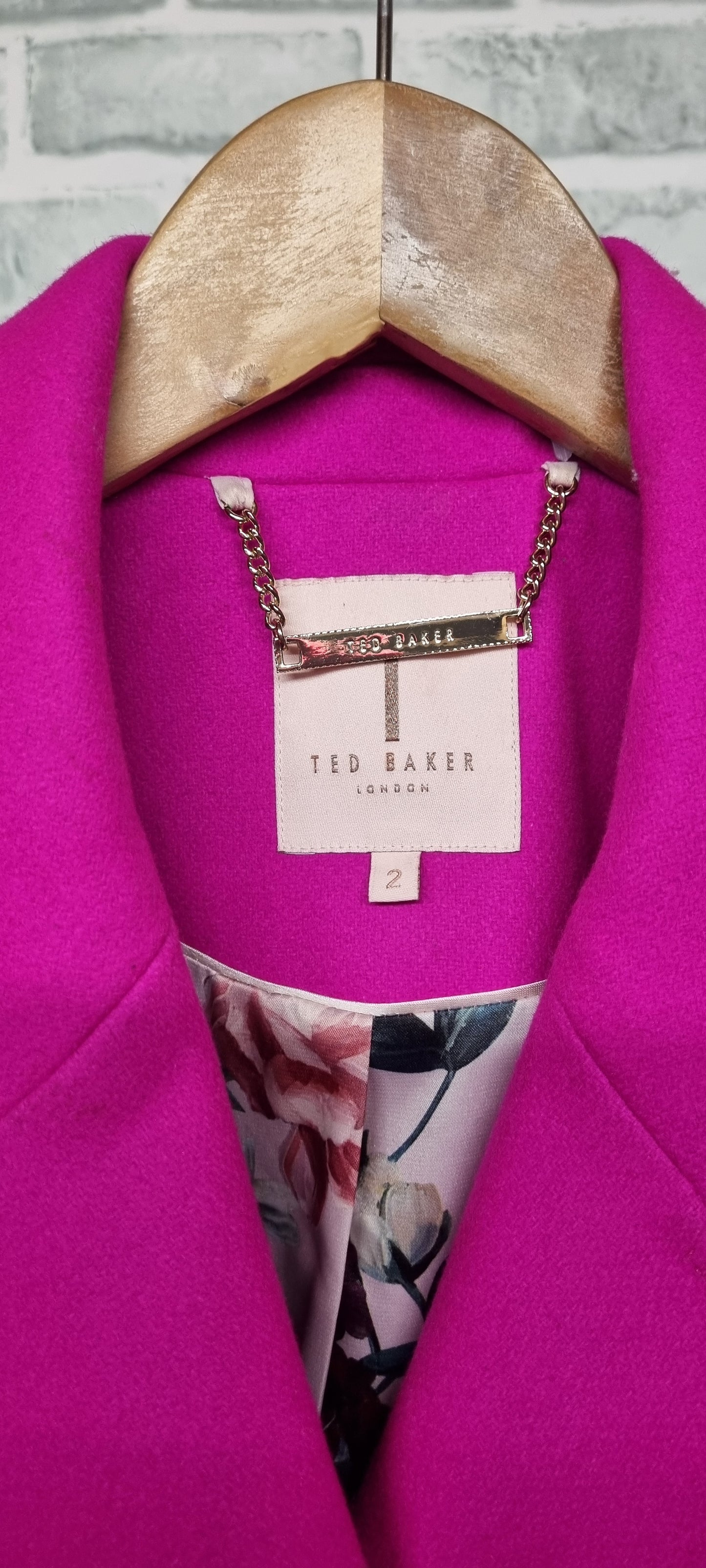 Ted Baker Single Breasted Fuchsia Midi Coat Size 2