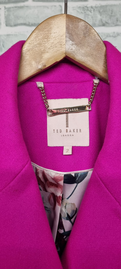 Ted Baker Single Breasted Fuchsia Midi Coat Size 2
